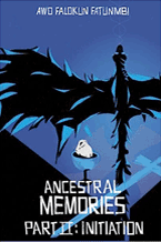 The cover of the book Ancestral Memories volume 2, it has a blue cover with a black dragon on it.