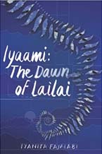 Book cover for Iyaami: The Dawn of Lailai: The Divine Light of the Mothers stating the author Iyanifa Sarah Fajalabi Roche. The book cover is in a dark blue to blue gradient with the title and an image of a spine.